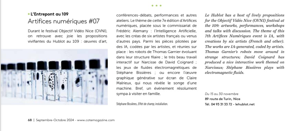 Artifice dans les pages de COTE Magazine !